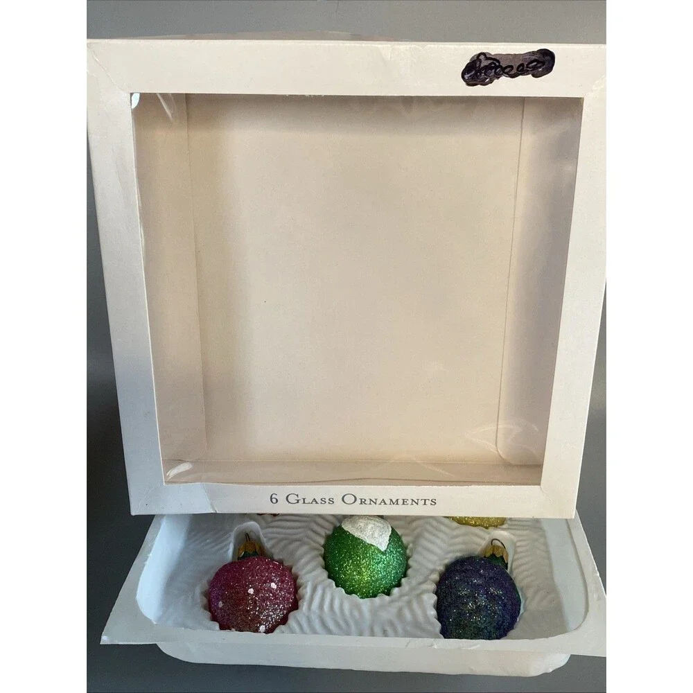 Vintage Christmas Glass Fruit Ornament Set of 6 Glittered 2002 Target Pear Apple
